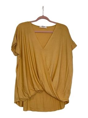 Double Zero branded Mustard/golden Yellow Draped surplice Short Sleeve vneck top